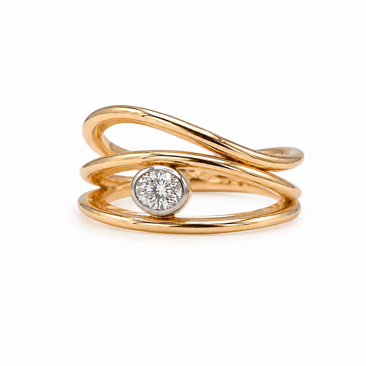 Harmony - 18ct yellow Gold & Oval Natural Diamond wire style Design Ring