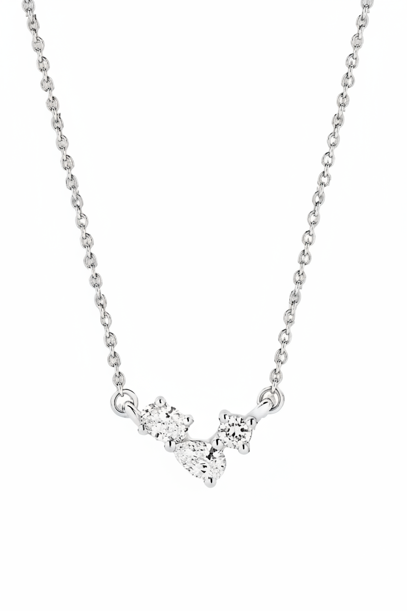 Tabatha 9ct White Three Lab Diamond Necklace
