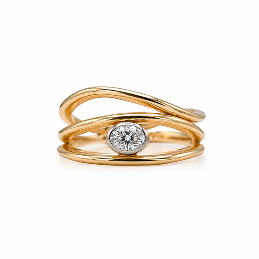Harmony - 18ct yellow Gold  & Oval Natural Diamond wire style Design Ring