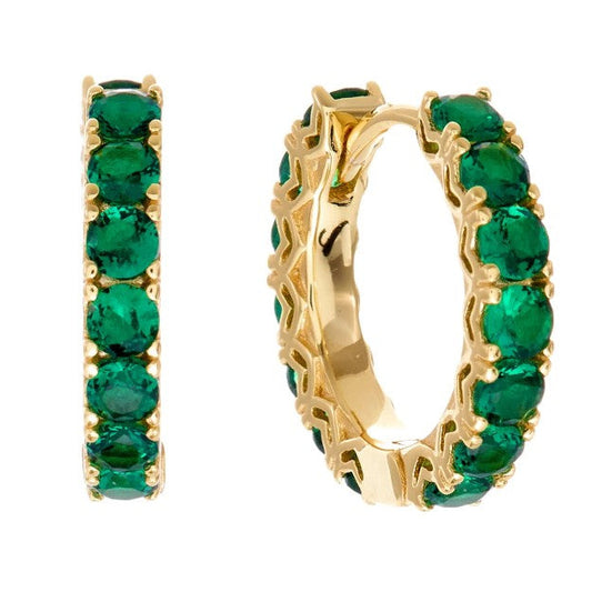Lyla - Gold Plate Sterling Silver Claw Set Green CZ Hoop Earrings