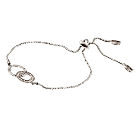 Indi Rhodium plate CZ round & Baguette, Circles Silver Adjustable Bracelet
