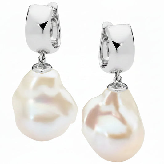 Baroque Pearl Sterling Silver Huggie Earrings