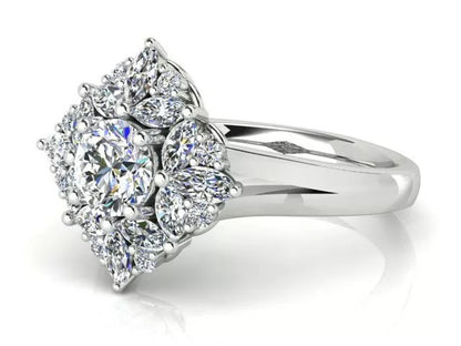 Priscilla - 18ct White Gold Round and Marquise Cluster ring with a total diamond weight of 1.16ct - Made to Order