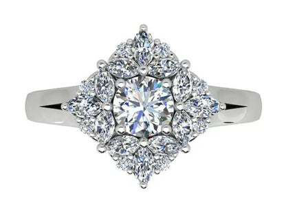 Priscilla - 18ct White Gold Round and Marquise Cluster ring with a total diamond weight of 1.16ct - Made to Order