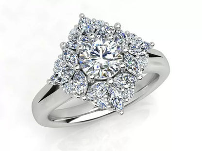 Priscilla - 18ct White Gold Round and Marquise Cluster ring with a total diamond weight of 1.16ct - Made to Order